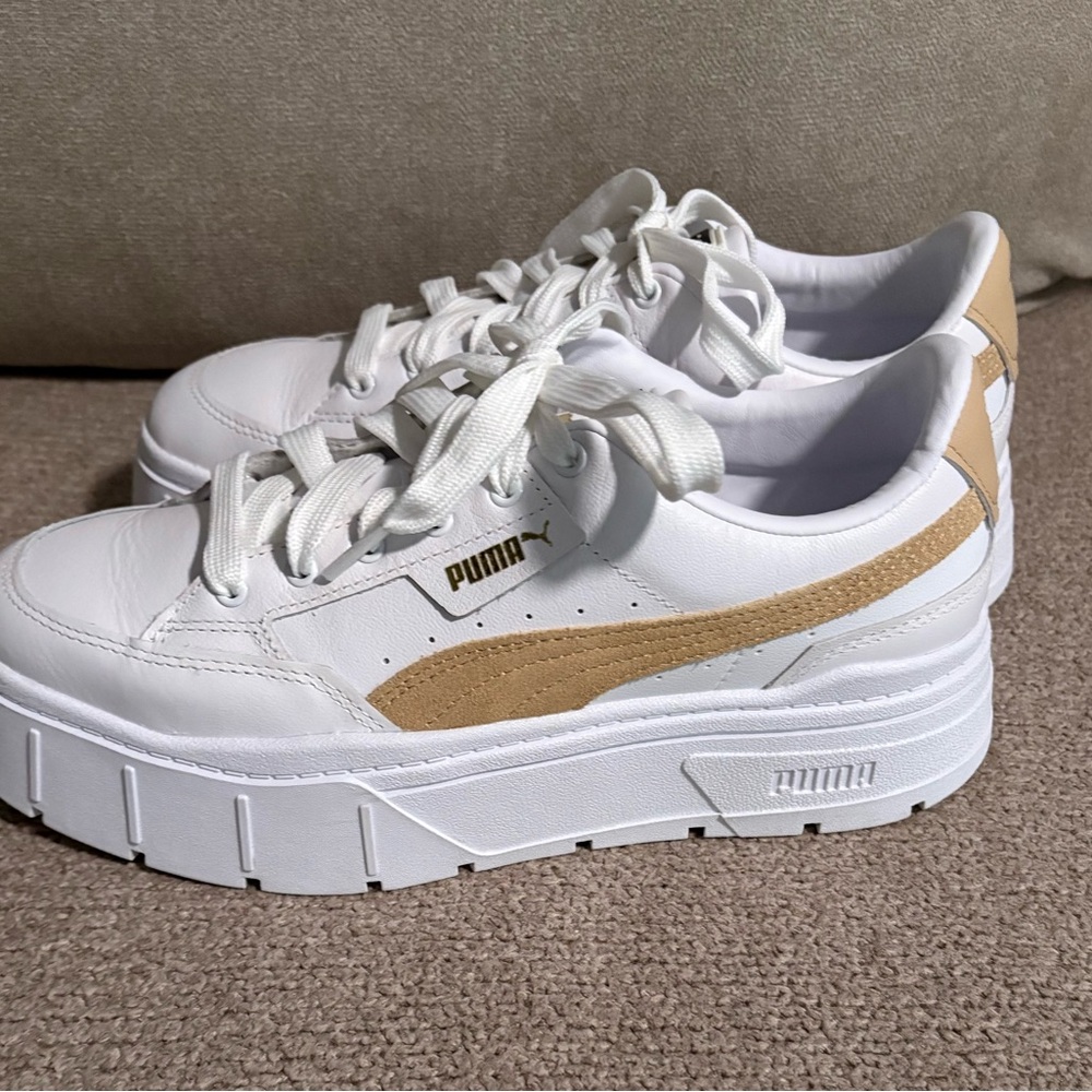 Puma White/Sand Mayze Stack Platform Sneakers Siz… - image 2